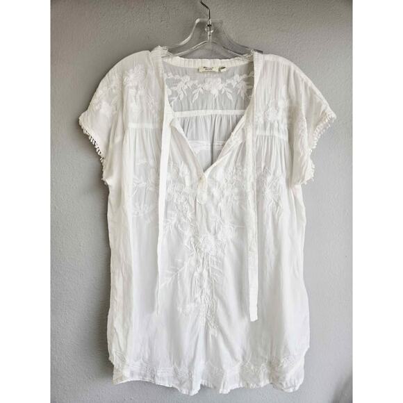 dylan Tops - Dylan Women's White Embroidered 100% Cotton Boho Peasant Top | Size xs